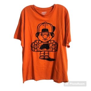 Men's Skate Boarding T-Shirt Bright Orange Blak Print Size XL